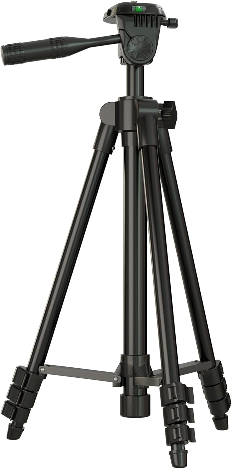 Laser Level Tripod Phone Tripod Stand: 51-Inch Lightweight Travel Stand with Phone Holder Mount Compatible with iPhone, Line Lasers and DSLR Camera, Carry Bag Included | Matte Black